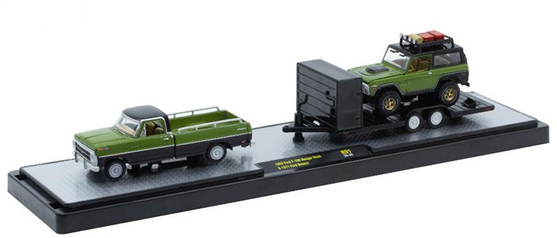 M2 Machines Auto Haulers 1969 Ford F-100 Ranger Truck and 1971 Ford Bronco Die Cast Vehicle Set 1:64 Scale