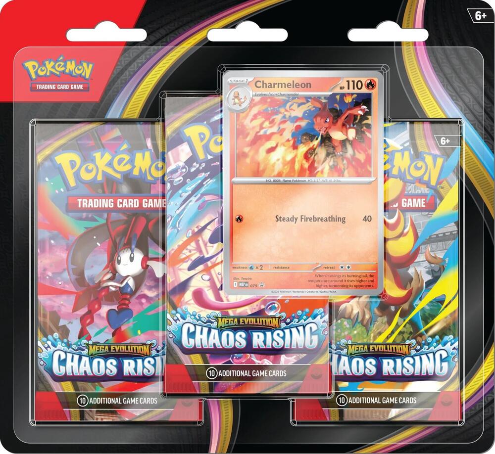 Pokmon TCG: Mega Evolution-Chaos Rising Three-Booster Blister Rocket City Toys Pokmon TCG: Mega Evolution-Chaos Rising Three-Booster Blister Rocket City Toys