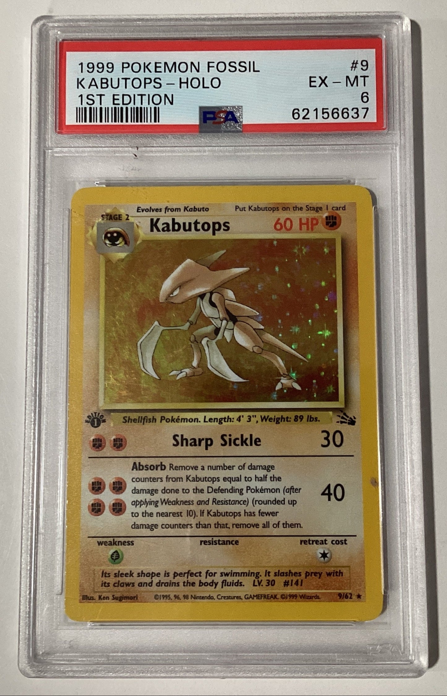 Pokemon (1999) Fossil Kabutops 1st Edition Holo PSA 6