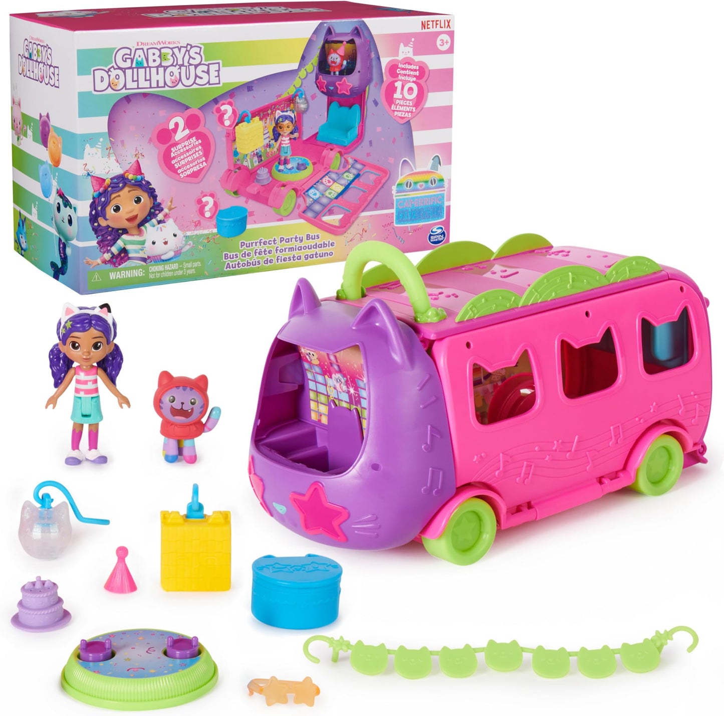Gabby's Dollhouse Celebration Party Bus, Transforming Playset