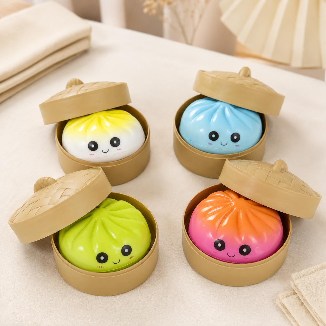 Slow-Rise Bao Bun Squishy-Sensory Fidget Toy + Basket Case
