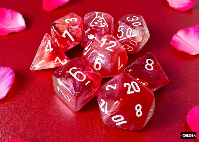Chessex Lab Dice Polyhedral 7-Die set Borealis Passion/White CHX30070