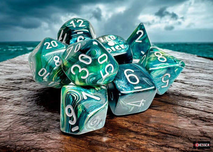 Chessex Lab Dice Polyhedral 7-Die set Lustrous Neptune/Grey CHX30072