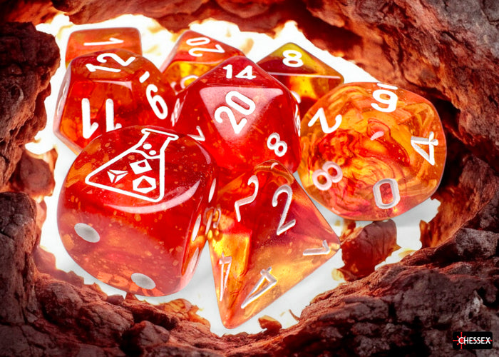 Chessex Lab Dice Polyhedral 7-Die set Nebula Molten/White CHX30069