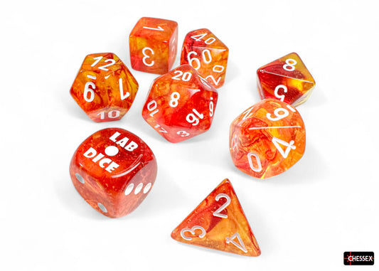 Chessex Lab Dice Polyhedral 7-Die set Nebula Molten/White CHX30069