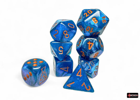Chessex Lab Dice Polyhedral 7-Die set Borealis Midnight/Copper CHX30073