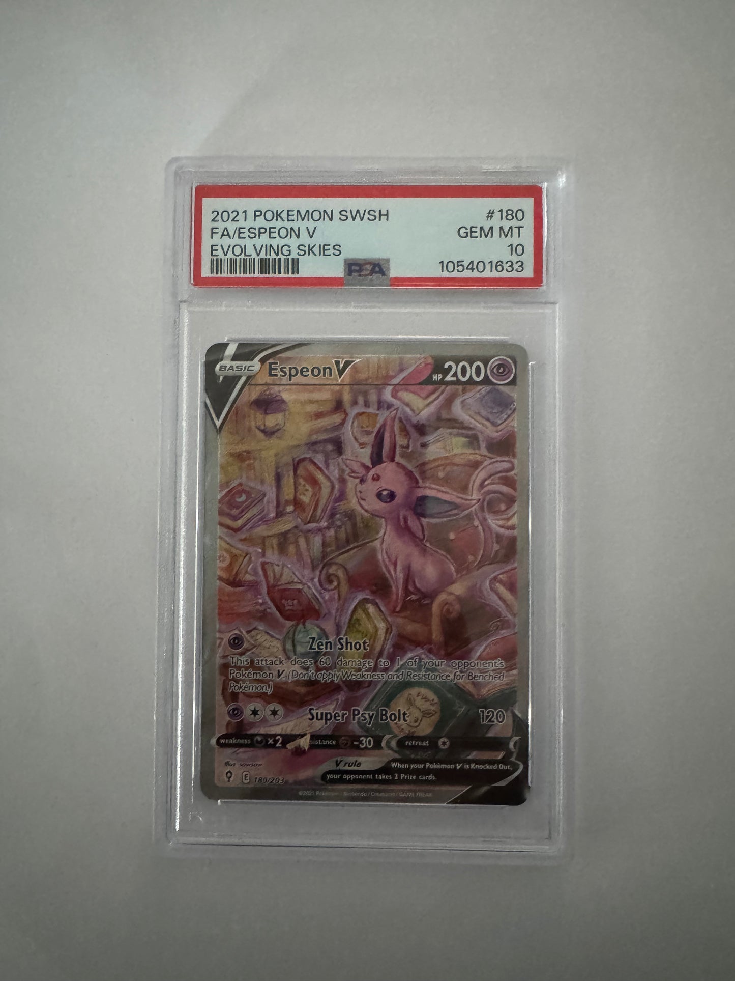 2021 Pokemon SWSH Espeon V FA Evolving Skies 180/203 PSA 10