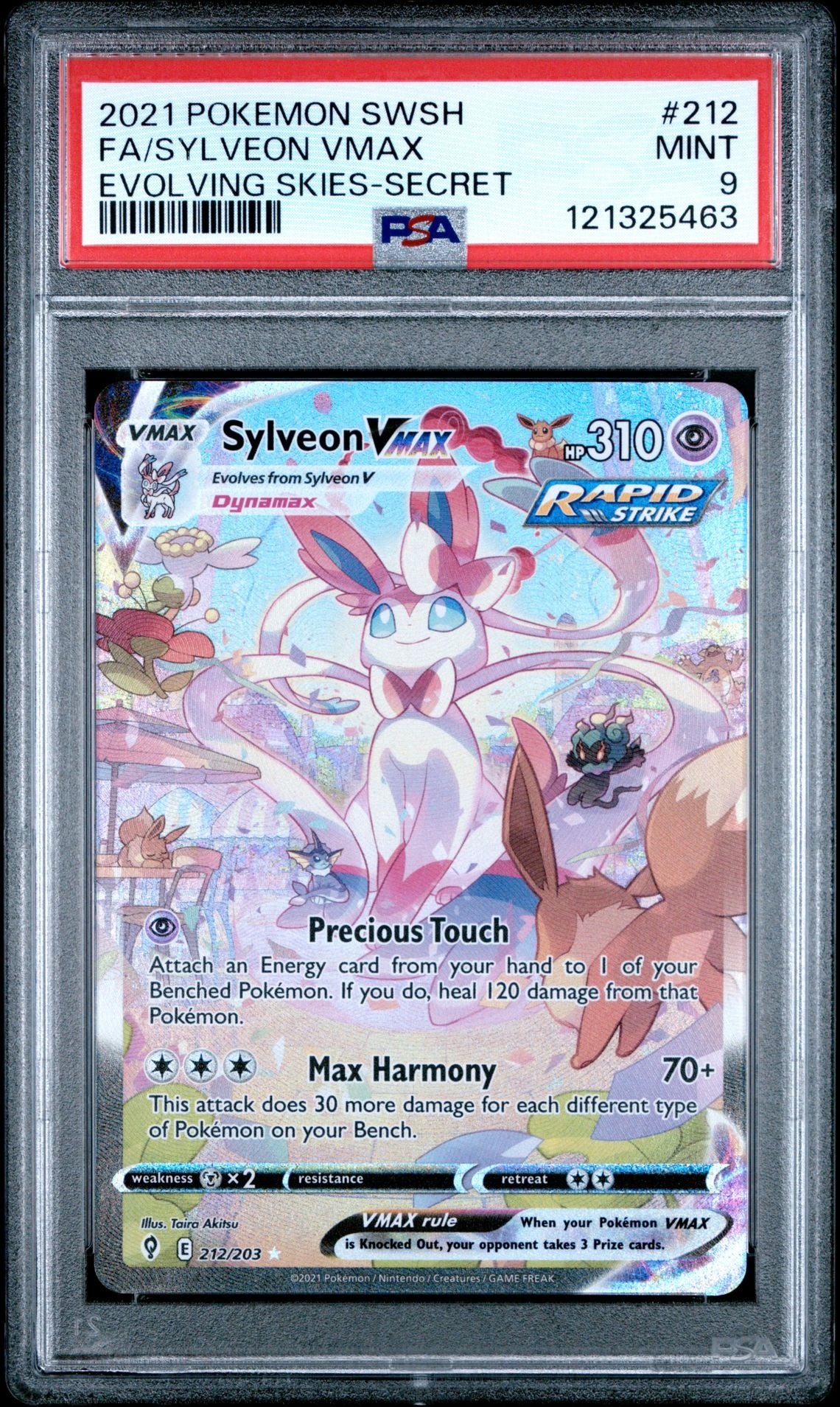 2021 Pokemon SWSH FA/Sylveon VMAX Evolving Skies-Secret PSA 9