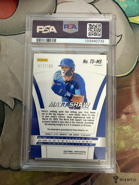CONSIGN 2025 Panini Prizm Matt Shaw Throwback Sig Pulsar PSA #10