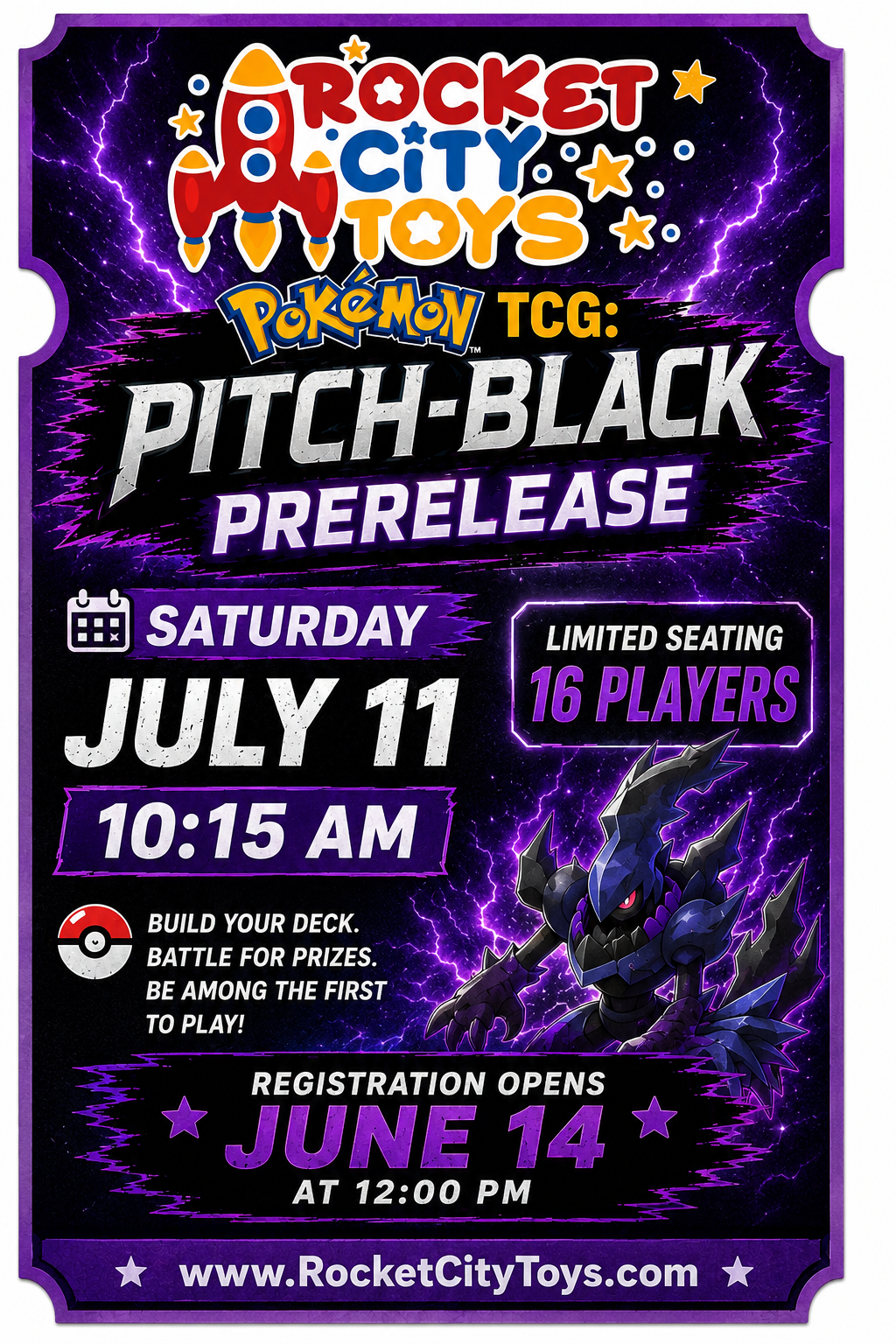 Pokemon TCG: Pitch Black Prerelease Entry 16 Seats July 11th 10:15