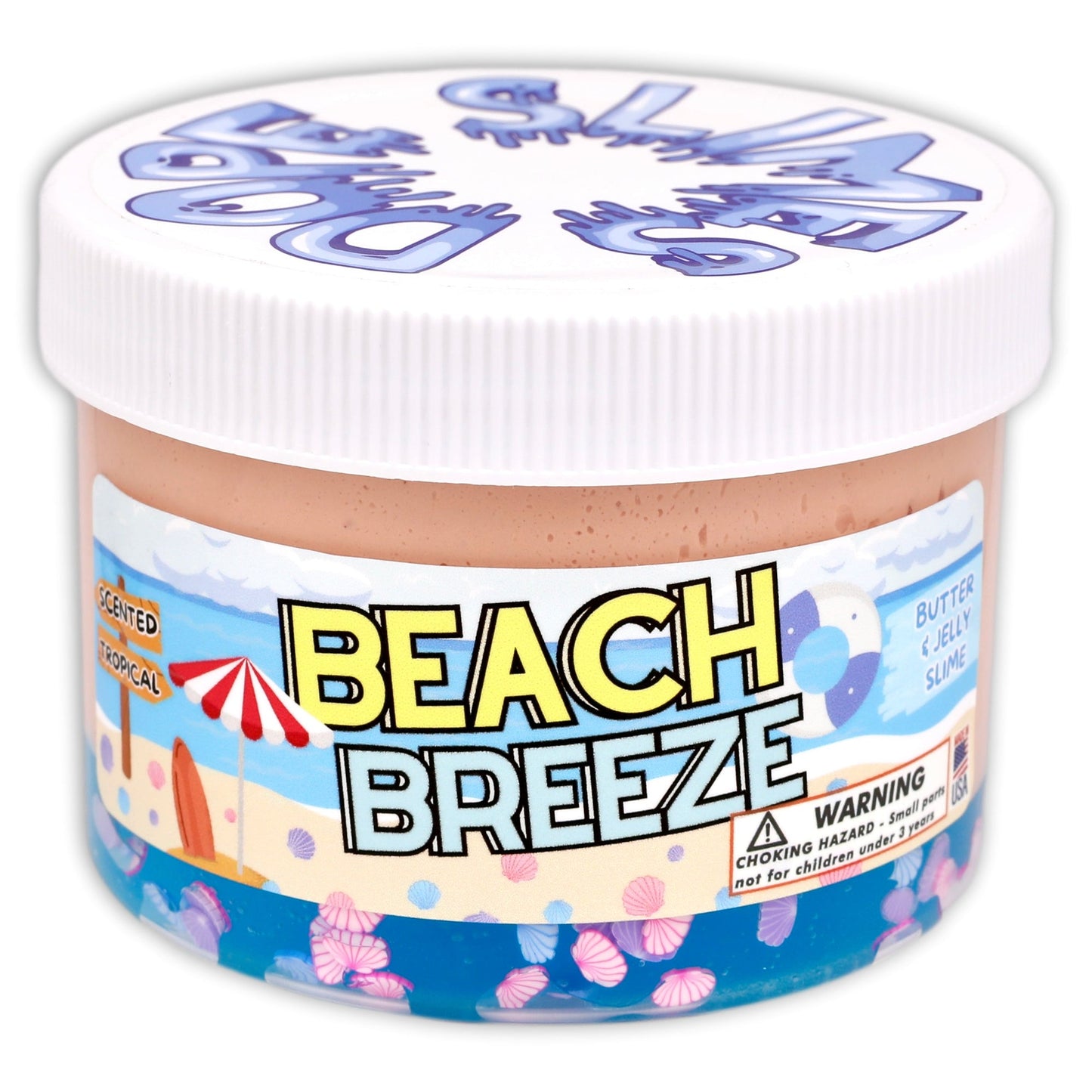 Beach Breeze - Hybrid Clear Butter Textured Slime - Handmade in USA - Dope Slimes - Beige/Blue - 8 fl/oz