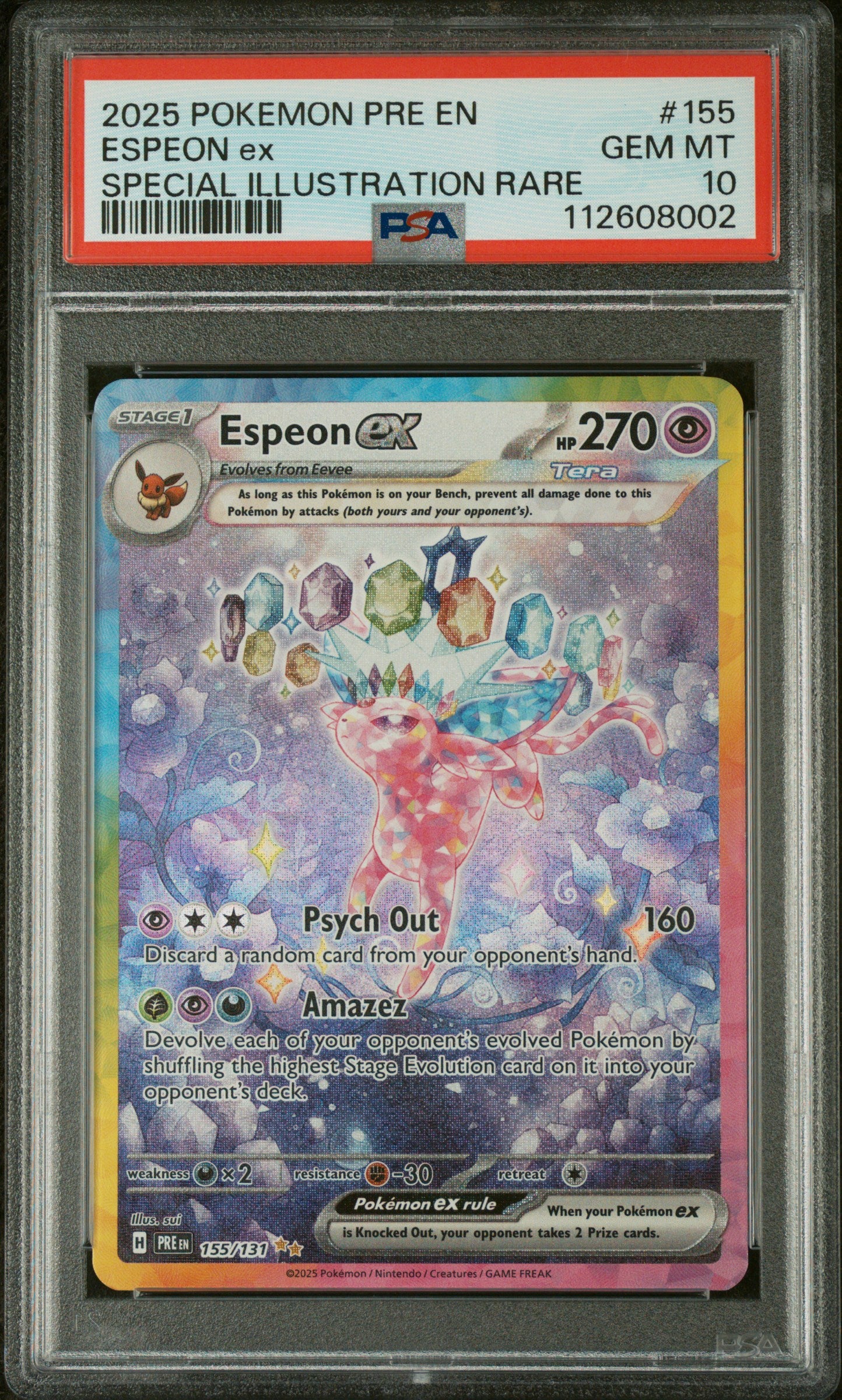 2025 Pokemon Prismatic Evolution EN Espeon ex SIR PSA 10