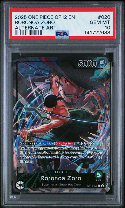 2025 One Piece OP12 Legacy Of The Master #020 Roronoa Zoro Alternate Art PSA 10 Gem Mint