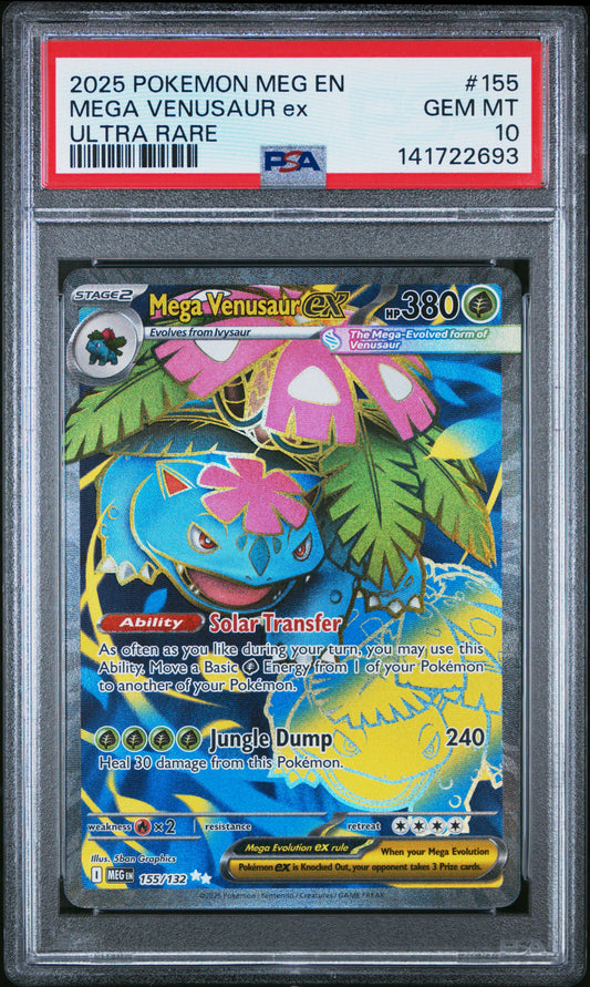 2025 Pokemon Mega Evolution #155 Mega Venusaur Ex Ultra Rare PSA 10 Gem Mint