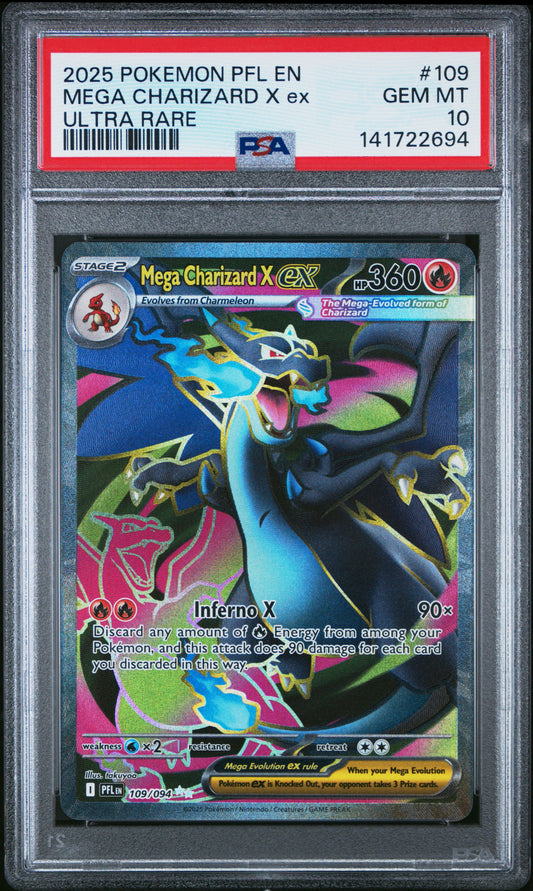 2025 Pokemon Phantasmal Flames #109 Mega Charizard X Ex Ultra Rare PSA 10 Gem Mint