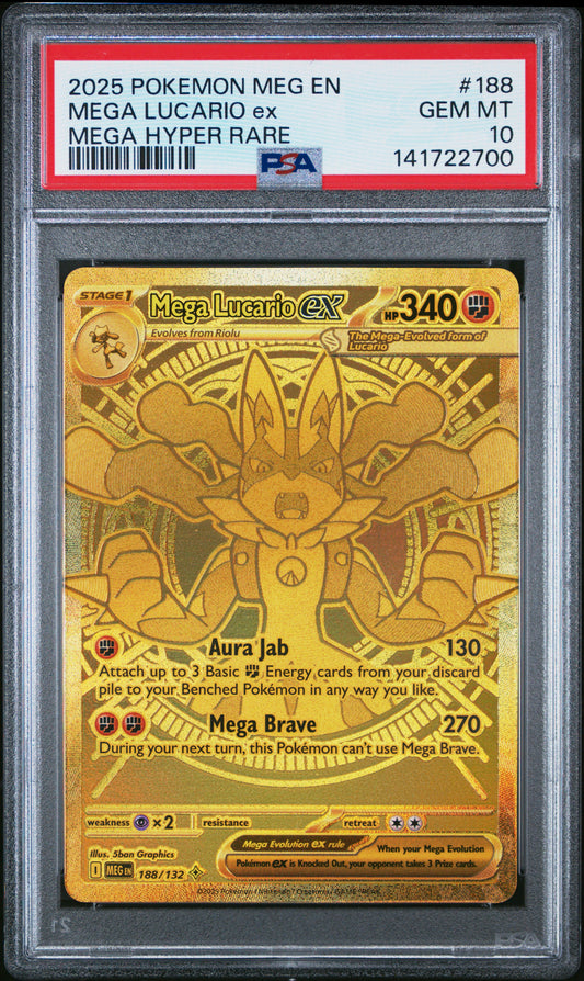 2025 Pokemon Mega Evolution #188 Mega Lucario Ex Mega Hyper Rare PSA 10 Gem Mint