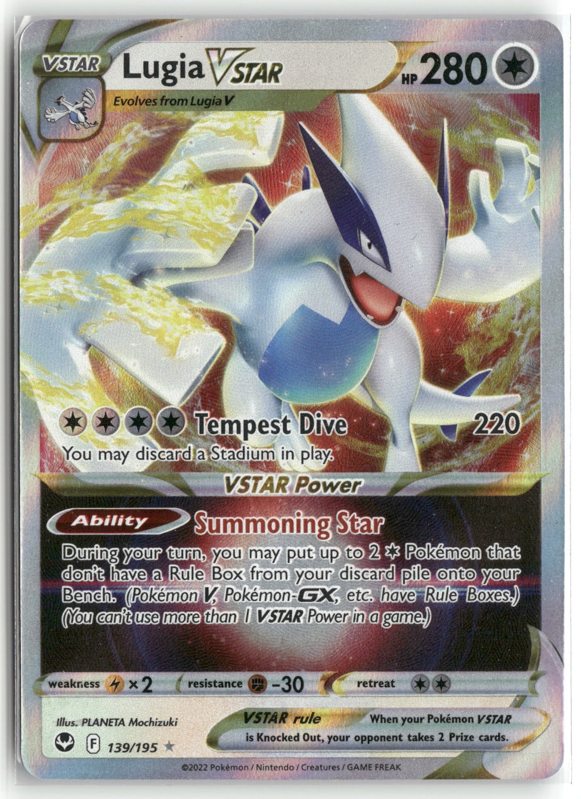 Pokemon Lugia VSTAR 139/195 Ultra Rare 2022 SWSH12: Silver Tempest