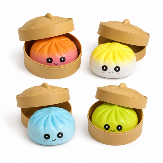 Slow-Rise Bao Bun Squishy-Sensory Fidget Toy + Basket Case