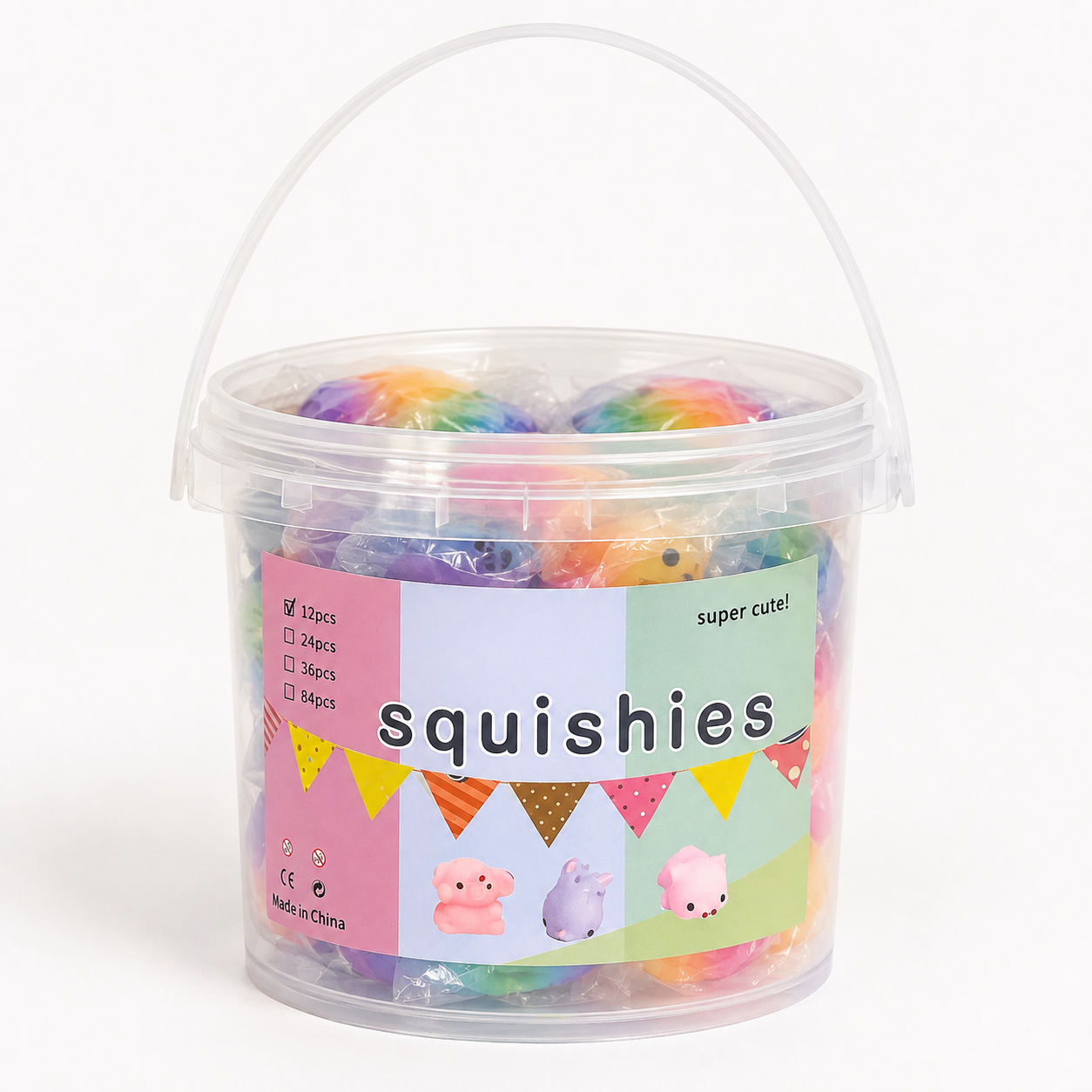 Mini Mochi Animal Squishies  12 Pc Sensory Fidget Toy Bucket