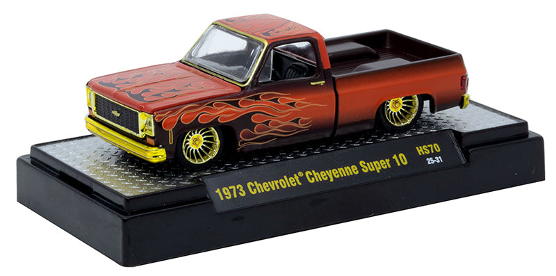 1973 Chevrolet Cheyenne Super 10 Diecast Truck – Burnt Orange with Hot Rod-Style Flames CHASE