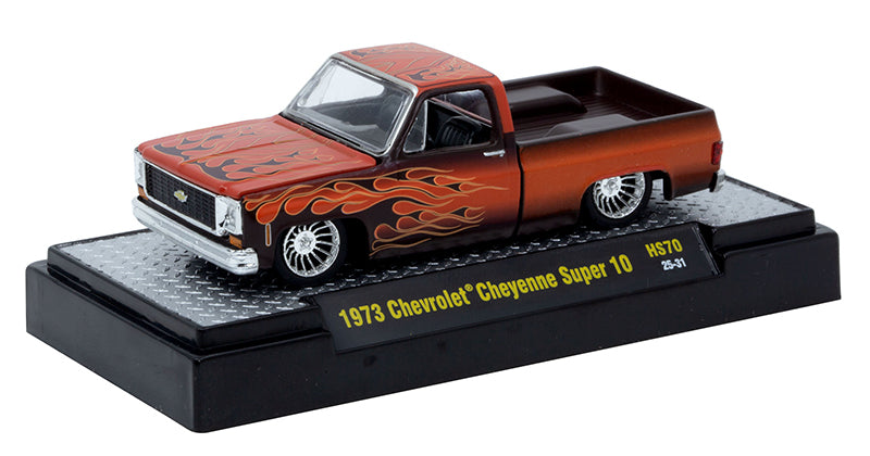 1973 Chevrolet Cheyenne Super 10 Diecast Truck – Burnt Orange with Hot Rod-Style Flames