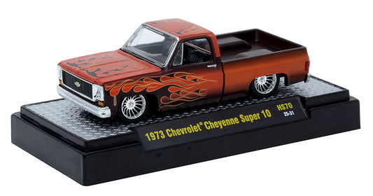 1973 Chevrolet Cheyenne Super 10 Diecast Truck – Burnt Orange with Hot Rod-Style Flames
