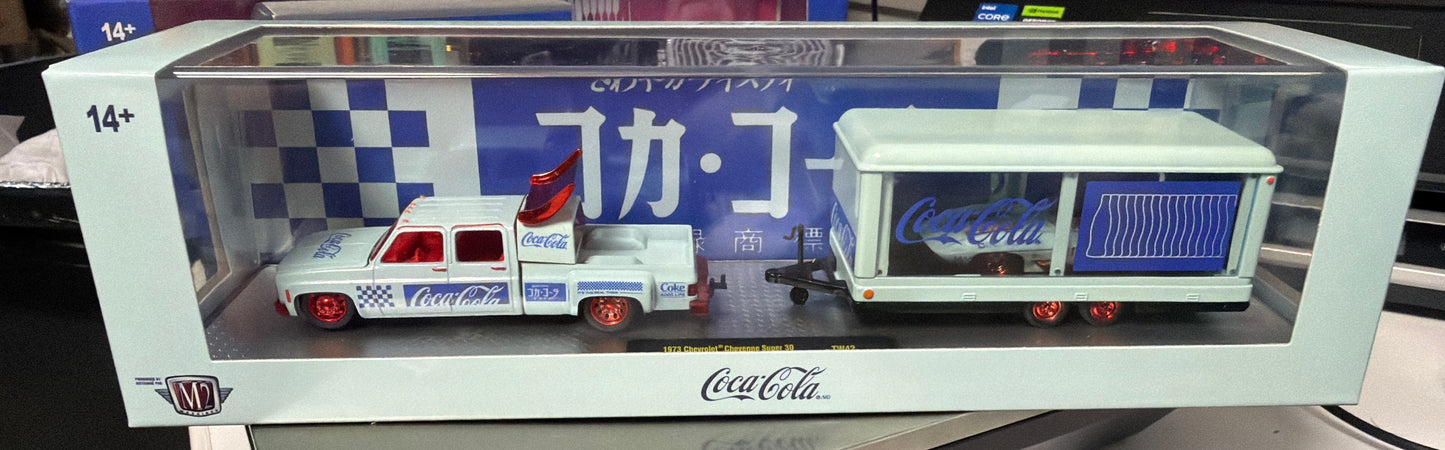 M2 Machines Coca Cola Auto Haulers 1973 Chevrolet Cheyenne Super 30 and 1959 Chevrolet Corvette XP-86 Red Chrome Chase