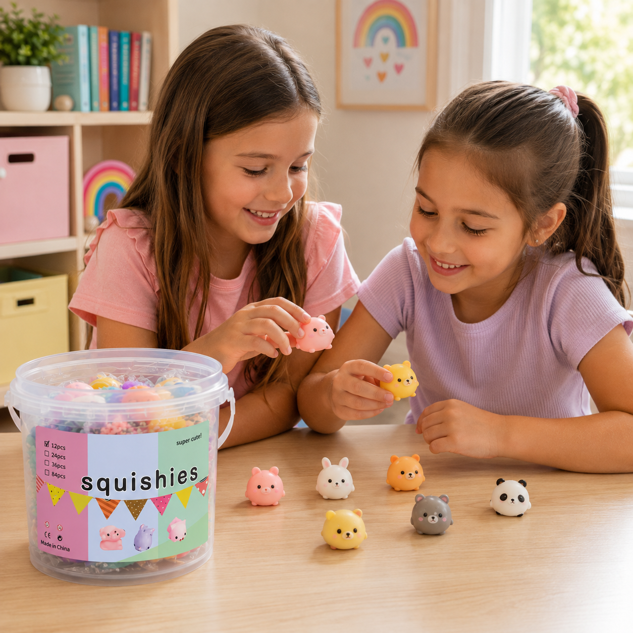 Mini Mochi Animal Squishies  12 Pc Sensory Fidget Toy Bucket