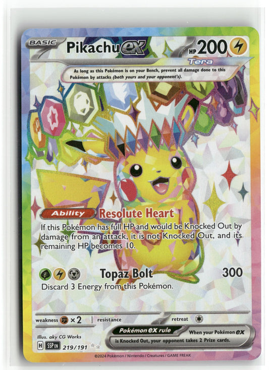 Pokemon Pikachu ex 219/191 Ultra Rare 2024 SV08: Surging Sparks