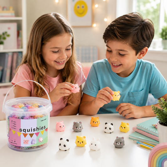 Mini Mochi Animal Squishies  12 Pc Sensory Fidget Toy Bucket