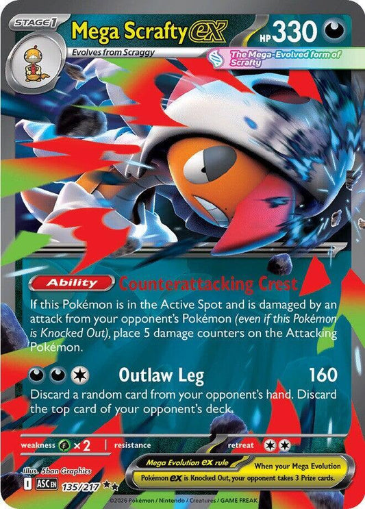 Pokemon ASC Mega Scrafty ex 135/217 Holo
