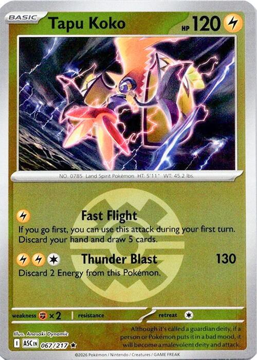 Pokemon ASC Tapu Koko (Quick Ball) 067/217 Reverse Holo