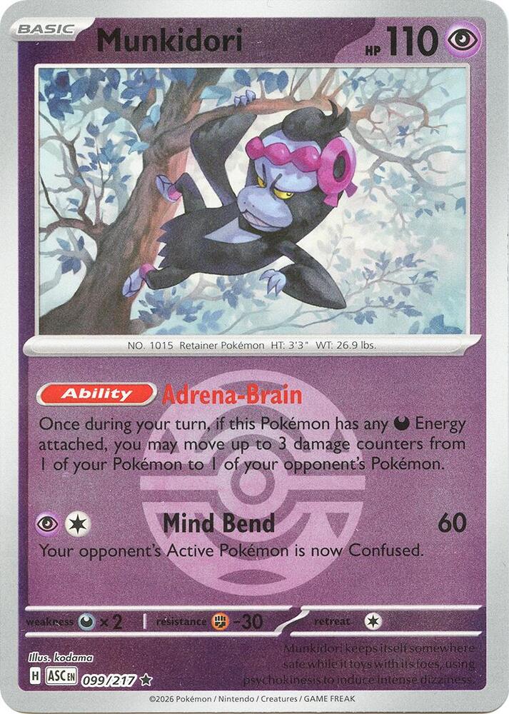 Pokemon ASC Munkidori (Dusk Ball) 099/217 Reverse Holo