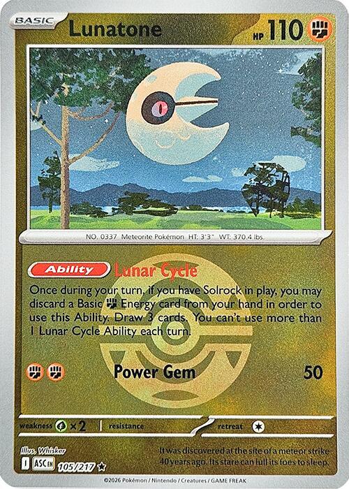 Pokemon ASC Lunatone (Dusk Ball) 105/217 Reverse Holo