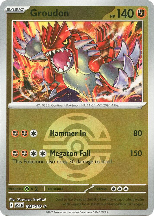 Pokemon ASC Groudon (Dusk Ball) 108/217 Reverse Holo