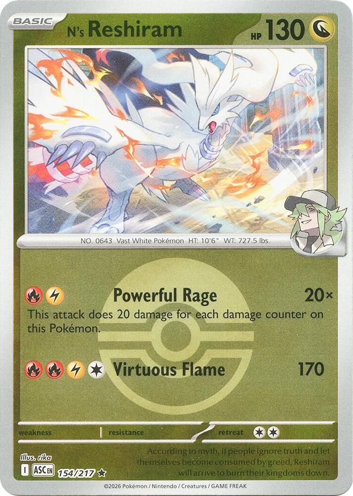 Pokemon ASC N's Reshiram (Poke Ball) 154/217 Reverse Holo