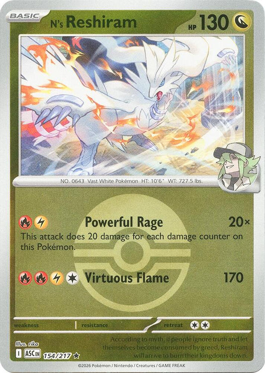 Pokemon ASC N's Reshiram (Poke Ball) 154/217 Reverse Holo
