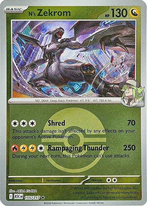 Pokemon ASC N's Zekrom (Poke Ball) 155/217 Reverse Holo