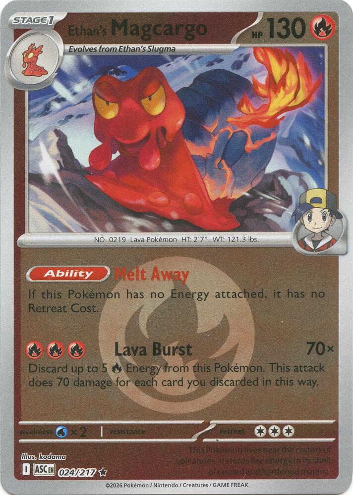 Pokemon ASC Ethan's Magcargo - (Energy Symbol Pattern) 024/217 Reverse Holo