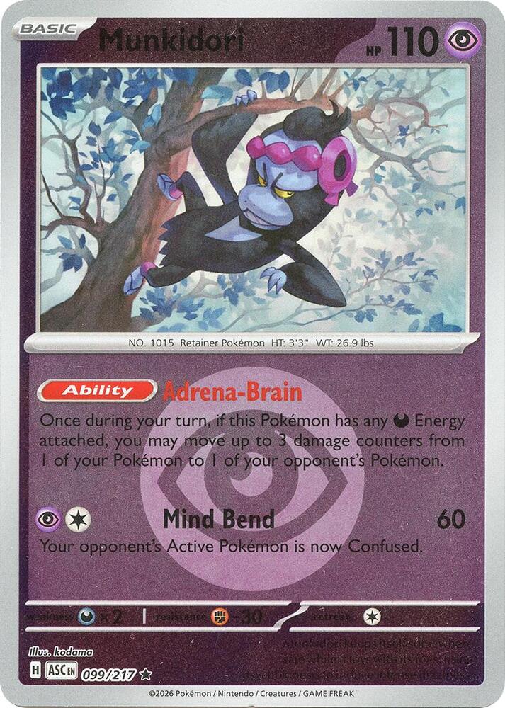 Pokemon ASC Munkidori (Energy Symbol Pattern) 099/217 Reverse Holo