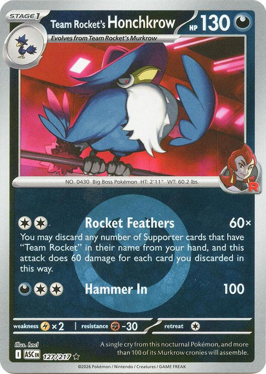 Pokemon ASC Team Rocket's Honchkrow (Energy Symbol Pattern) 127/217 Reverse Holo