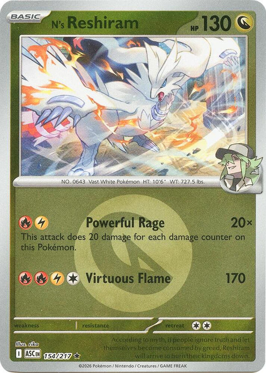 Pokemon ASC N's Reshiram (Energy Symbol Pattern) 154/217 Reverse Holo