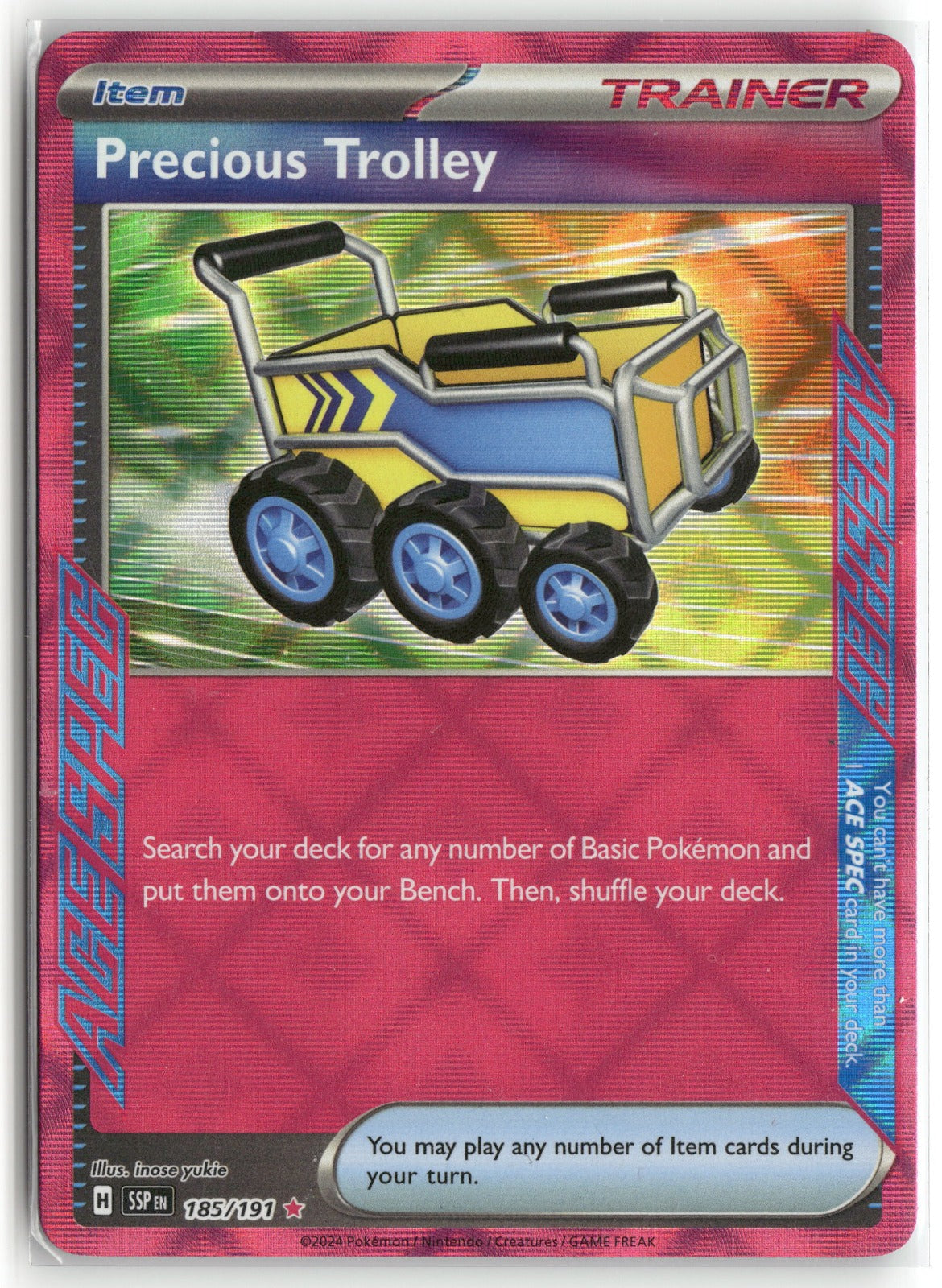 Pokemon Precious Trolley 185/191 ACE SPEC Rare 2024 SV08: Surging Sparks
