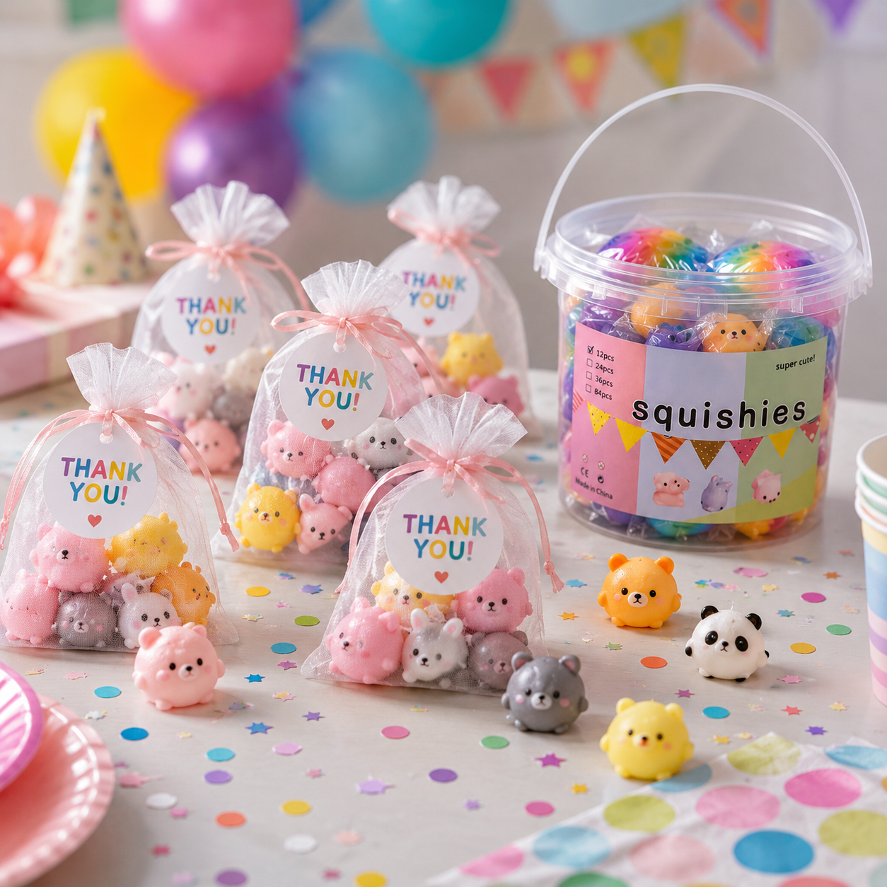 Mini Mochi Animal Squishies  12 Pc Sensory Fidget Toy Bucket