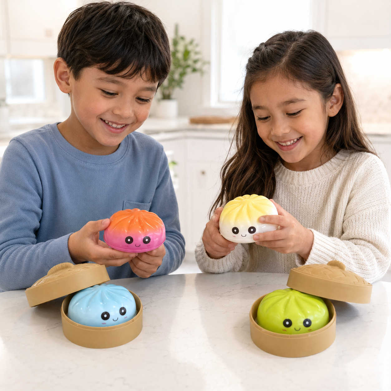 Slow-Rise Bao Bun Squishy-Sensory Fidget Toy + Basket Case