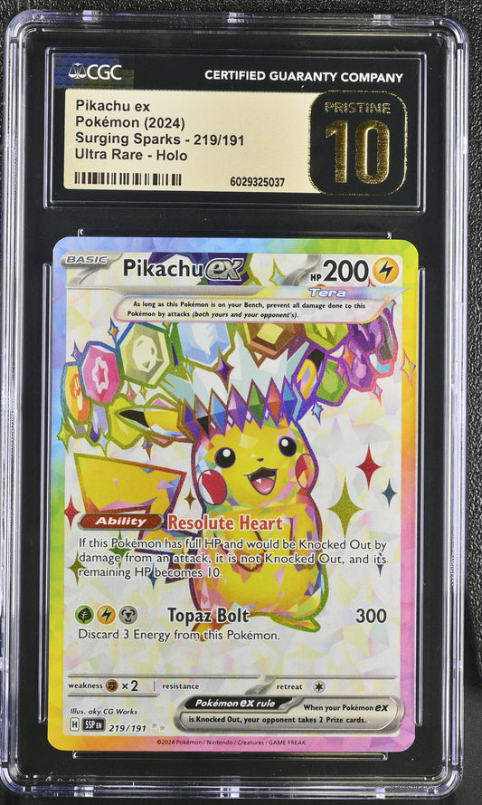 2024 Pokemon Surging Sparks Pikachu ex IR CGC Pristine 10