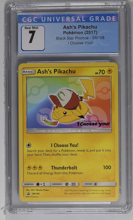 CGC 7 Ash's Pikachu (Black Star Promos SM108 - I Choose You!)