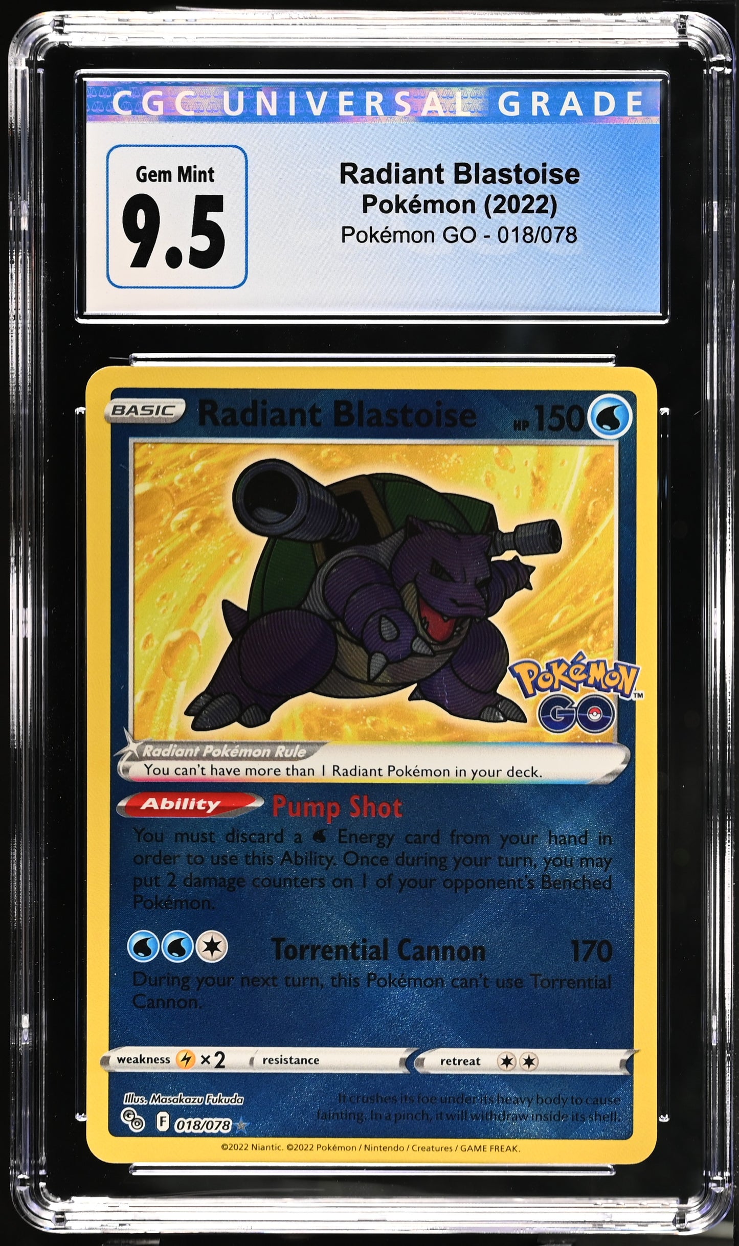 CGC 9.5 Radiant Blastoise Pokemon (Pokemon GO 018/078)