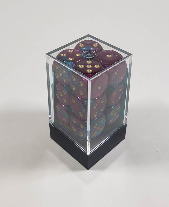 Chessex Gemini Purple-Teal/Gold 16mm d6 Dice Block - 12 Dice Set