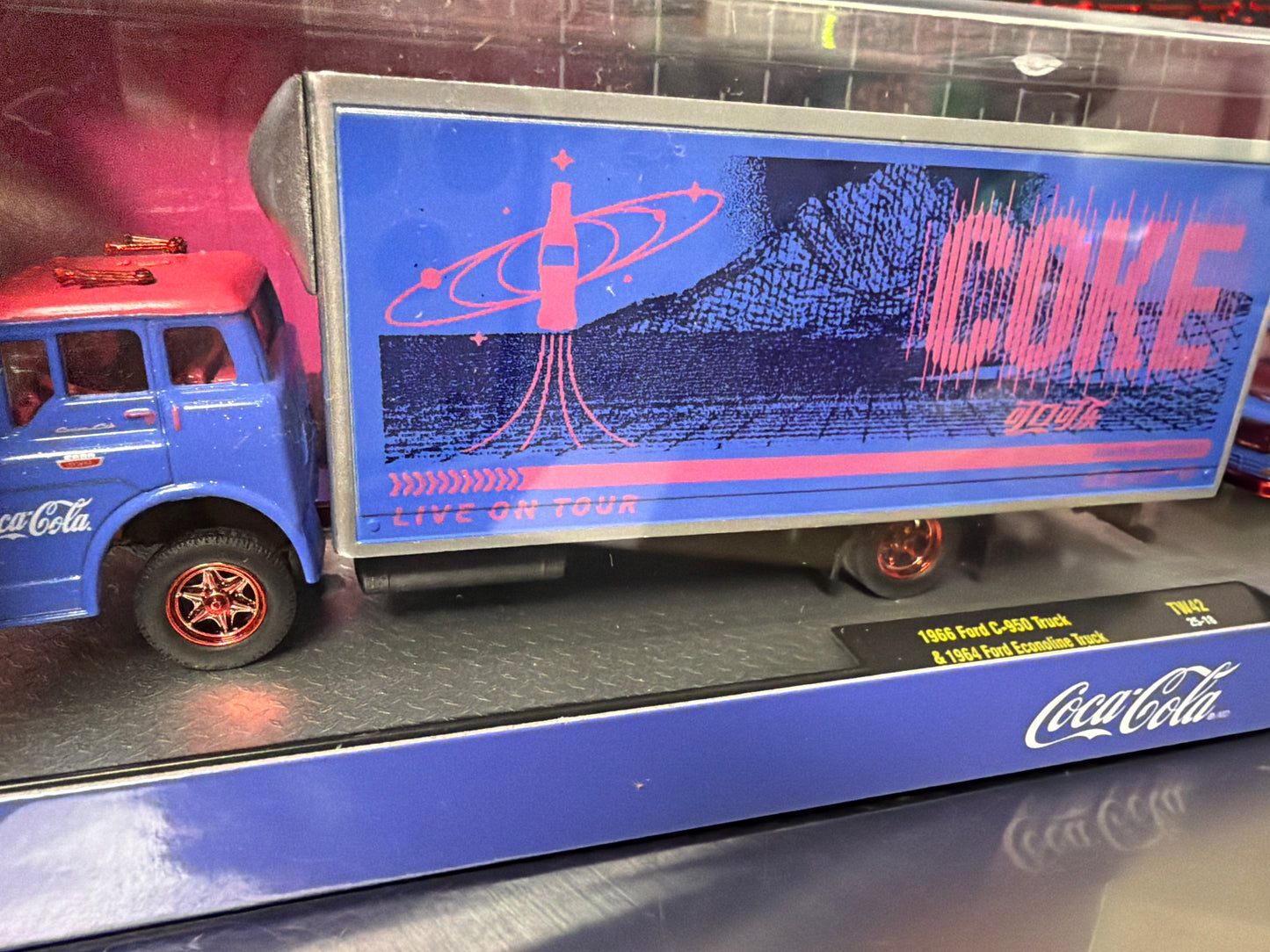M2 Machines Coca Cola Auto Haulers 1966 Ford C-950 Truck and 1964 Ford Econoline Truck Red Chrome Chase